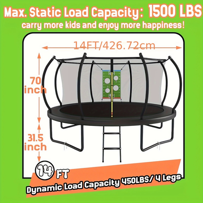 Outdoor Trampoline with Safety Enclosure Net Football Toss Game 8 10 12 14FT Round Backyard Trampoline for Kids Adults Indoor Outdoor Party Play