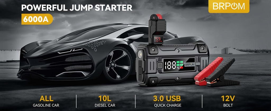 Car Jump Starter, 6000A Peak 26800mAh (Up to All Gas or 2.64gal Diesel Engine, 50 Times) 12V Auto Booster Battery Charger Jump Box with Quick Charger Smart Jump Cables with LED Screen