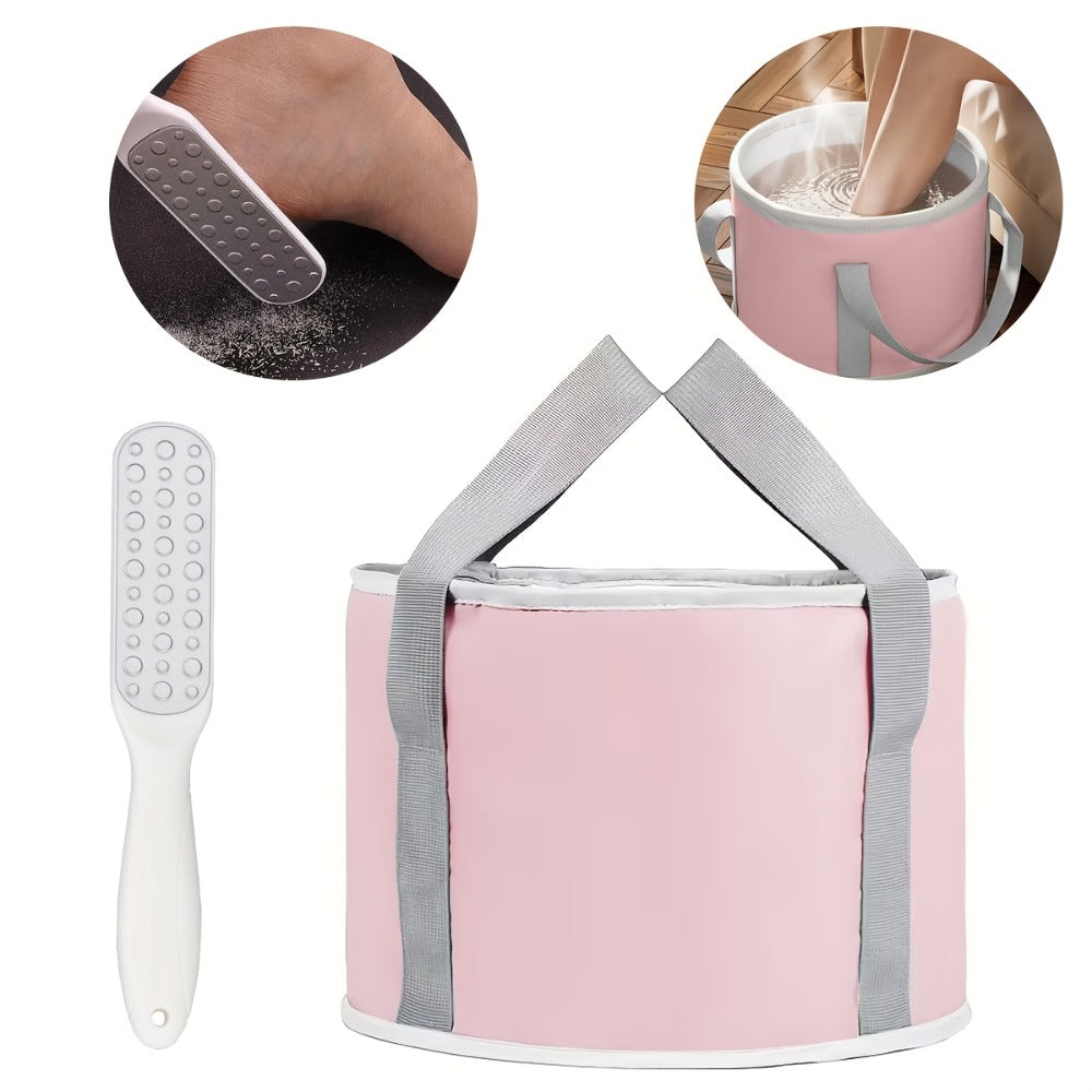 Foot Scrubber & Foldable Foot Soak Tub Set – Dead Skin Remover Callus Exfoliator with Portable Collapsible Foot Bath Bucket | Home Spa Pedicure Kit for Women, Travel Foot Care & Moisturizing Treatment