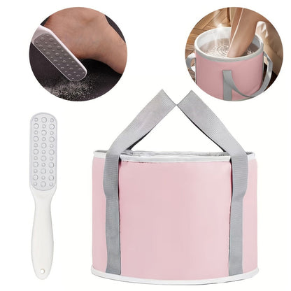 Foot Scrubber & Foldable Foot Soak Tub Set – Dead Skin Remover Callus Exfoliator with Portable Collapsible Foot Bath Bucket | Home Spa Pedicure Kit for Women, Travel Foot Care & Moisturizing Treatment