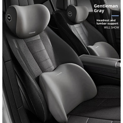 Car Headrest And Lumbar Support Set Comfortable Upgrade for Autumn And Winter Ergonomic Fit Design High-Density Sponge Filling Comfortable for Long-Distance Driving Includes 1 Headrest And 1 Lumbar Support