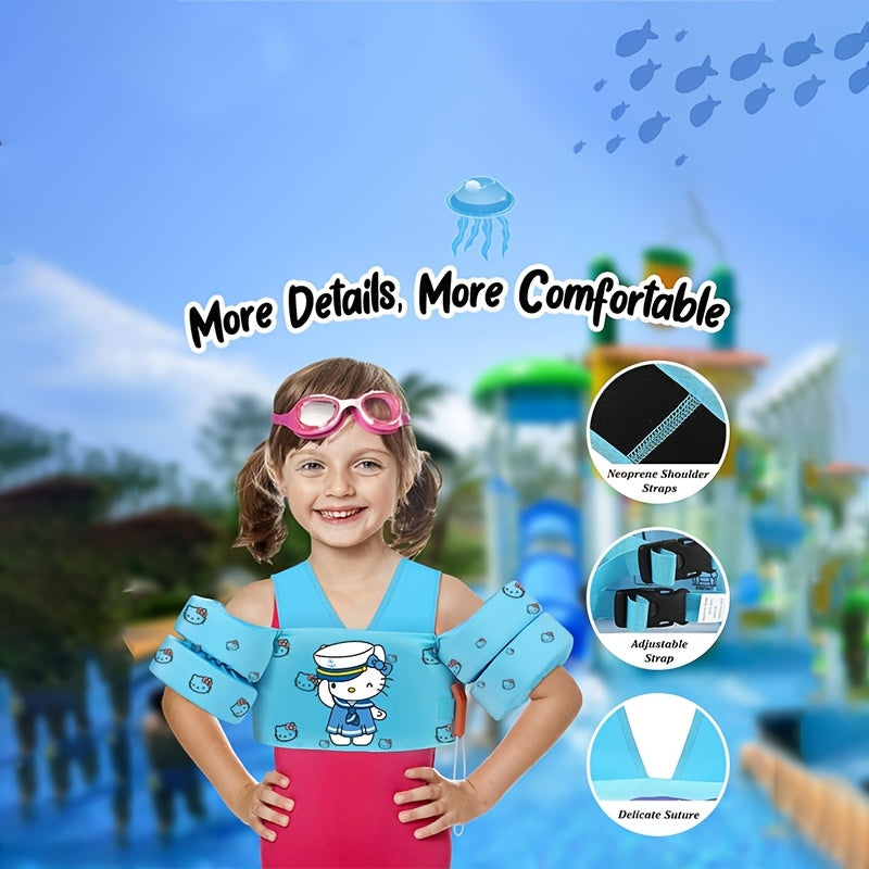 Toddler Swim Vest for Kids Ages 1-9 – Cute Blue Cartoon Cat Pattern, Lightweight Floating Jacket Adjustable Straps for Boys Girls 20-66lbs Pool Beach Safety