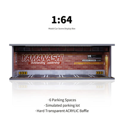 1/64 Scale Diecast Display Case with LED Light & Clear Acrylic Cover – Parking Garage Diorama Showcase with 6 Spaces for Die-Cast Model Cars, Collector Gift
