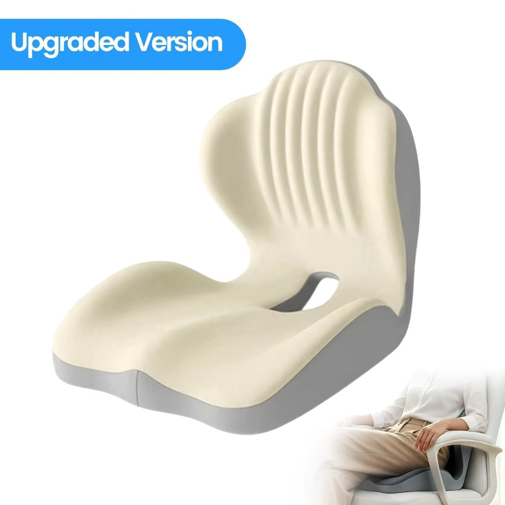 Memory Foam Seat Cushion Ergonomic with Back Support & Breathable Hollow Design – Comfortable Chair Pad for Office, Car Seat & Long Sitting, Unisex Gift