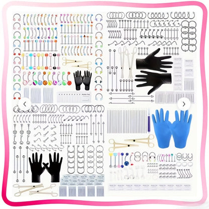 Piercing Kit Professional Stainless Steel Body Piercing Set with Needles Clamps & Tools — Complete DIY Home Piercing Supplies for Ear Nose Navel Lip Tongue Cartilage Septum