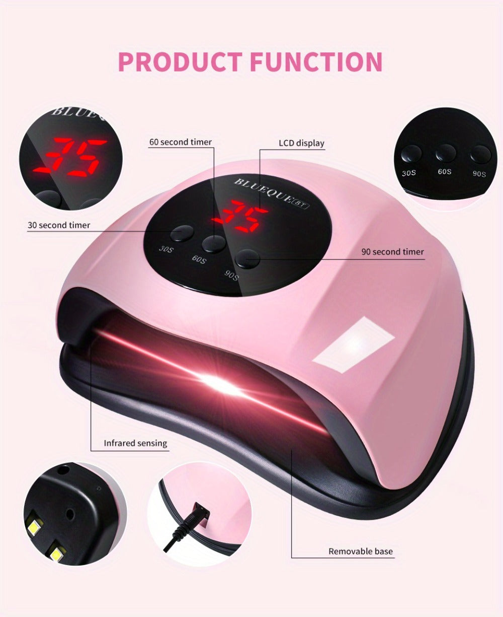 LED Nail Lamp Professional LCD Display Auto Sensor 4 Timer Settings USB Powered Instant Gel Polish Curer No Adapter Needed for Home Salon Manicure Pedicure DIY Nail Art Pink White
