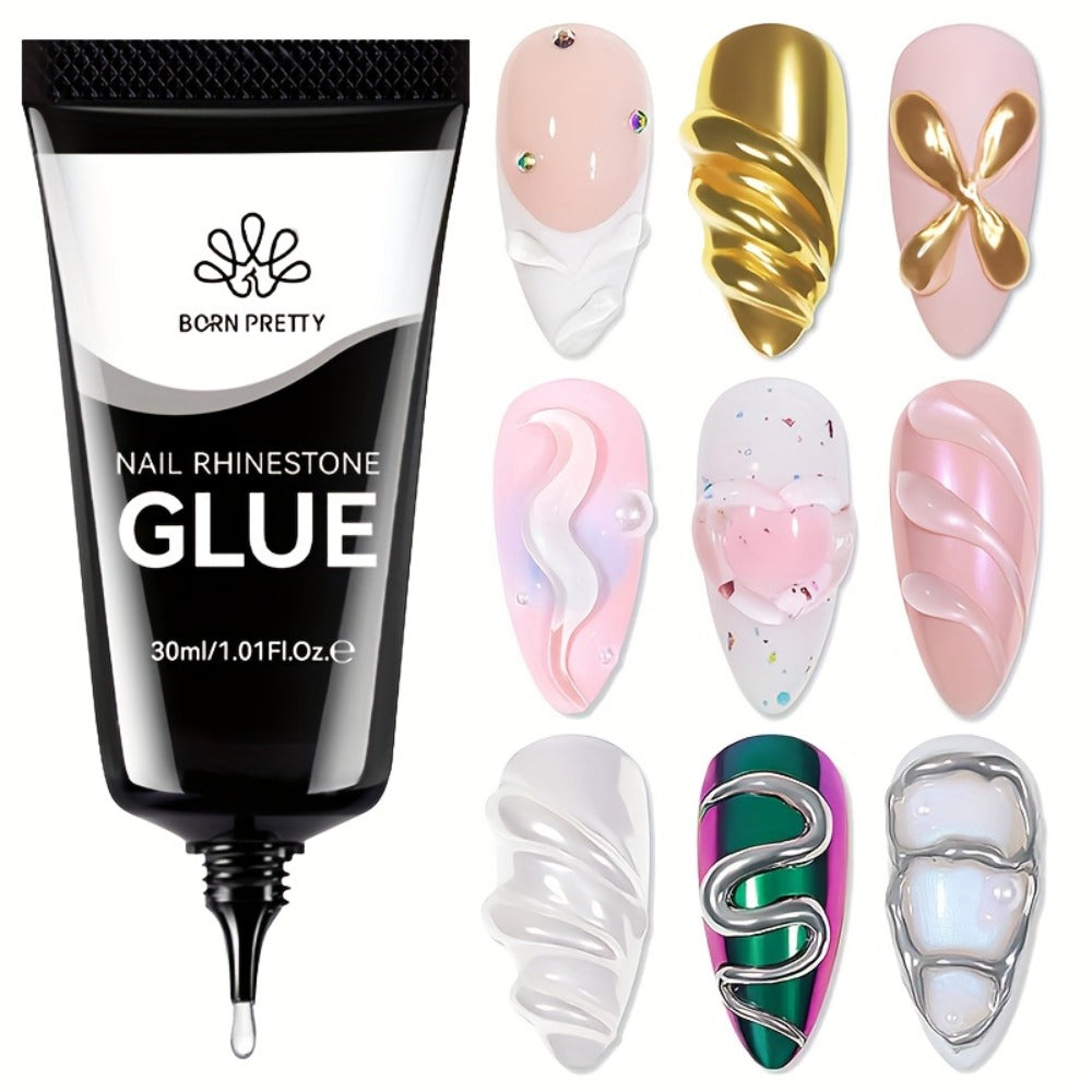 Rhinestone Glue Gel 2pcs Strong Bond 1.01oz Each – Professional Nail Charm Adhesive for 3D Gems, Crystals & Bling Decorations, Long-Lasting Water-Resistant Clear Gel Formula for DIY & Salon Nail Art