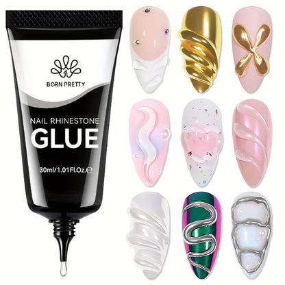 Rhinestone Glue Gel 2pcs Strong Bond 1.01oz Each – Professional Nail Charm Adhesive for 3D Gems, Crystals & Bling Decorations, Long-Lasting Water-Resistant Clear Gel Formula for DIY & Salon Nail Art
