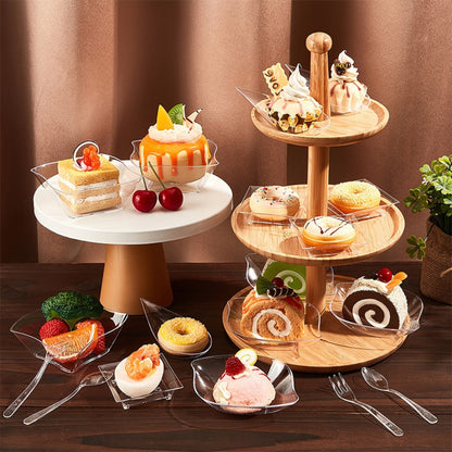 Disposable Tableware Set 400pcs Clear Dessert Plates Cups Forks Spoons Party Supplies for Festival Birthday Wedding Home Includes 100 Each Plates Cups Forks Spoons