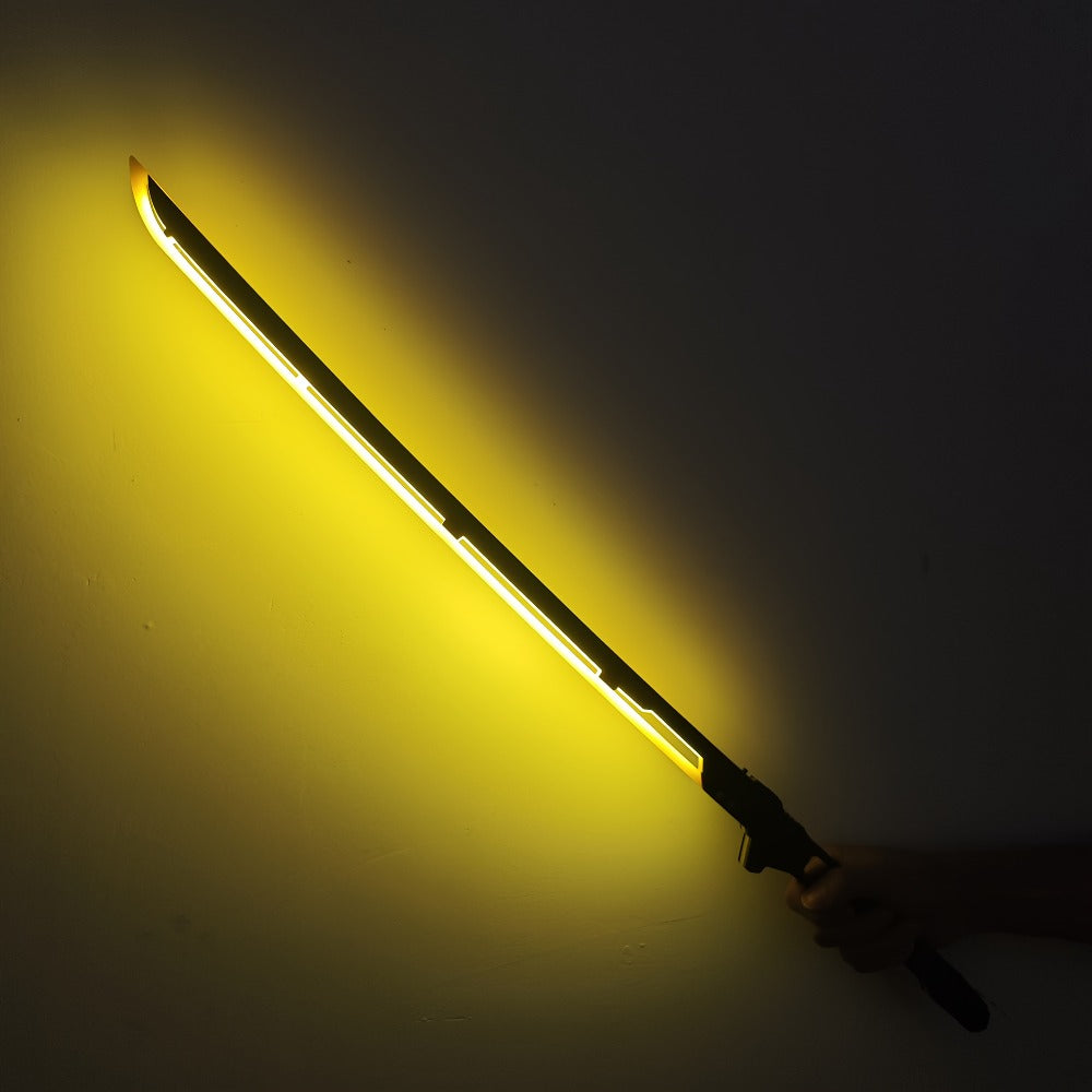 LED Cyberpunk Katana Prop 80cm Acrylic Luminous – 1:1 Scale Sci-Fi Glowing Sword for Cosplay Halloween Masquerade Party Display Collectible Blunt Safe Red Orange Green