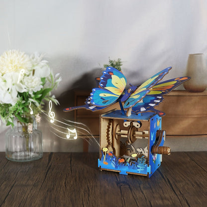 Wooden Butterfly Music Box Puzzle – "You Are My Sunshine" Handmade Assembly Model Kit, Colour Butterfly & Music Box, Romantic Birthday Valentine's Day Christmas Gift for Women Girls