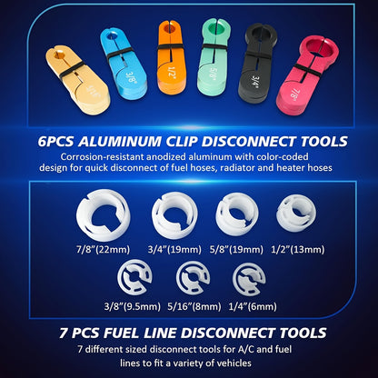 26pcs Master Quick Disconnect Tool Kit, Fuel Line Disconnect Tool Set with Fuel And AC Disconnect Pliers, Fuel Line Removal Tool Set for AC Fuel & Transmission Systems, Blue