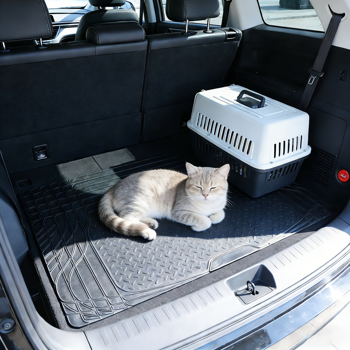 Thick Anti Slip All-weather Cargo Mat for the Trunk, with a  Design-Suitable for Small Cars/ SUVs/ Vans, Pickup Trucks, Etc.Waterproof, Wear-resistant, Easy to Clean Rubber Carrier Protective Pad
