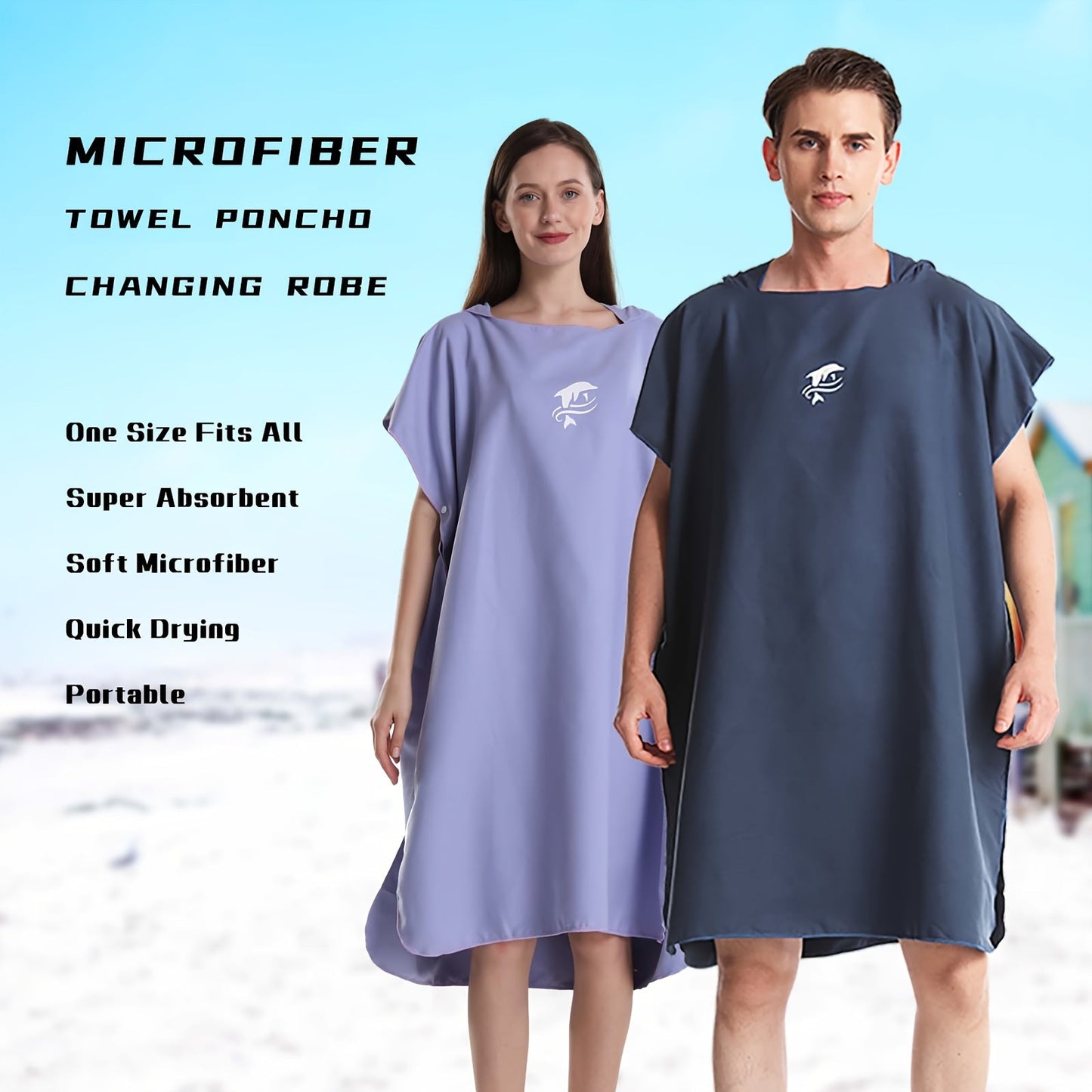 Quick-Dry Surf Poncho Towel Robe - Microfiber Beach Wrap with Shark Graphic, Super Absorbent Changing Robe for Swimming, Surfing & Travel, One Size Fits All, Machine Washable