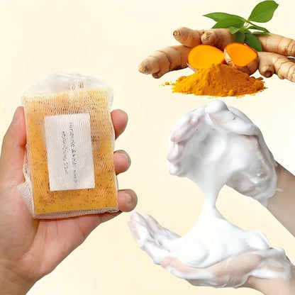 Kojic Acid Soap Set with Turmeric & Lemon – Handmade Cold-Processed Brightening Bars for Face & Body, Deep Cleansing & Hydrating, All Skin Types, Includes Foaming Net & Bath Tools