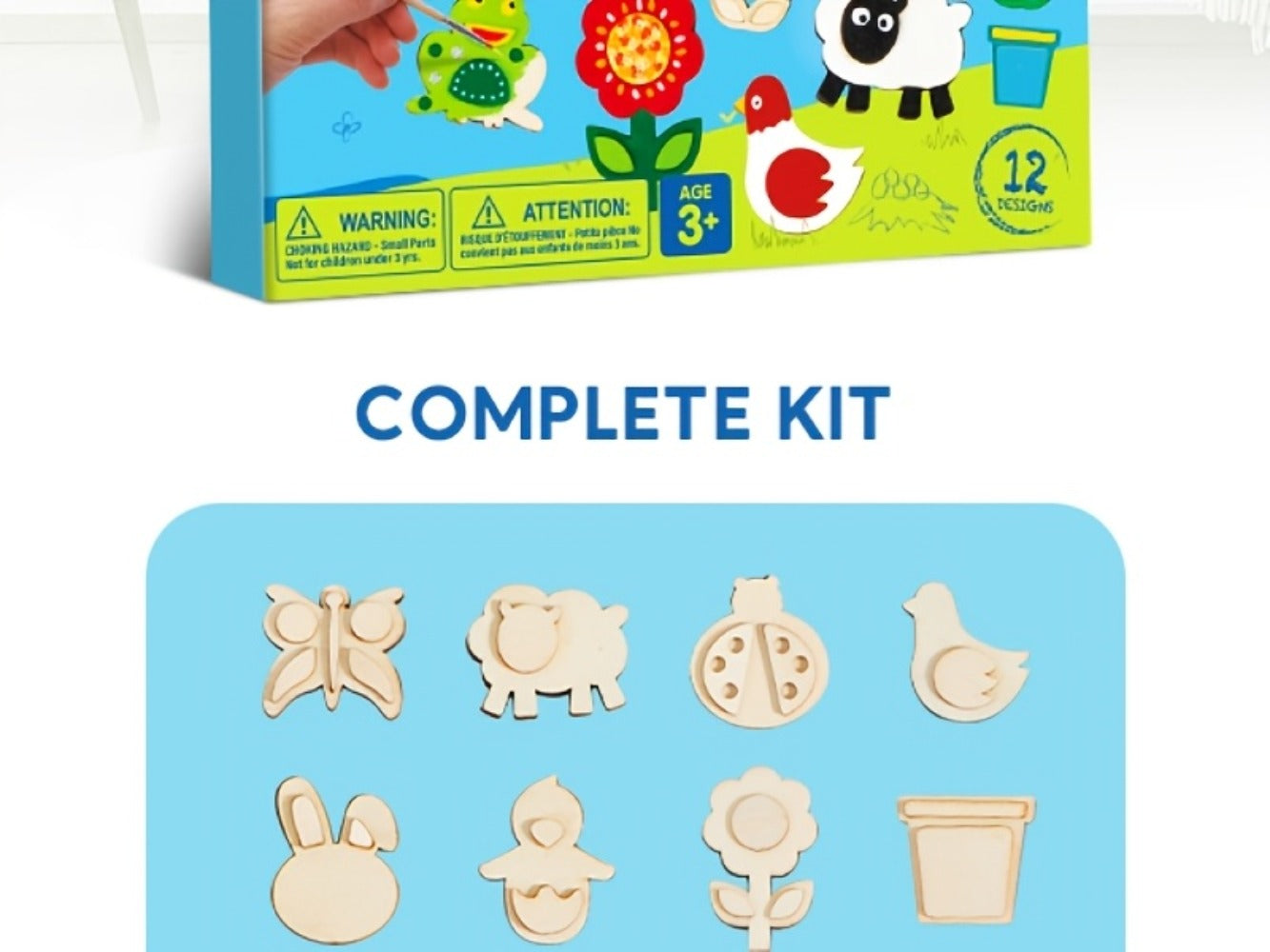 DIY Wooden Magnet Painting Kit for Kids – 12pcs Arts and Crafts Set with Paint Palette Brush Glitter Glue, Creative Activity Birthday Party Favor Gift Boys Girls Ages 3+