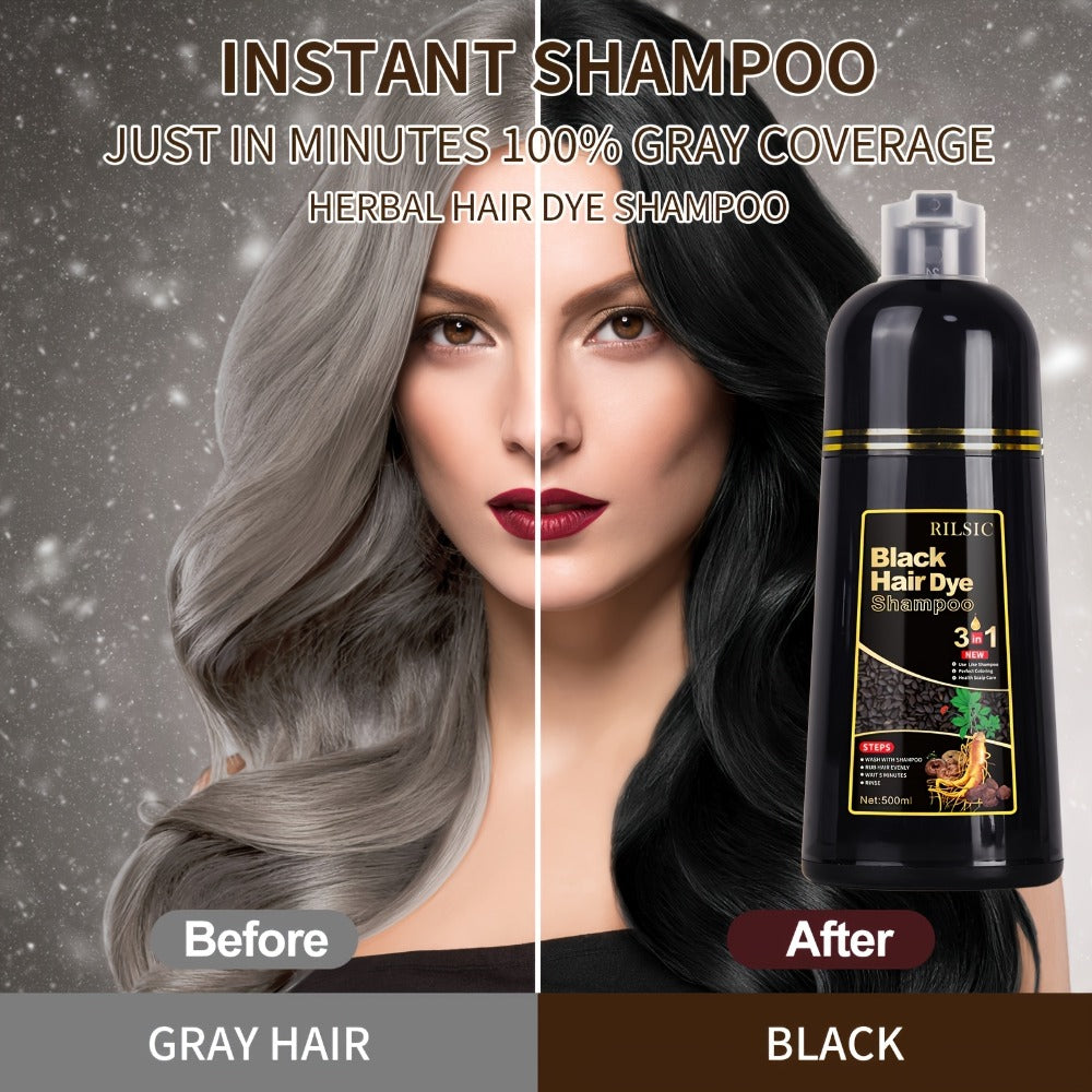 3-in-1 Hair Color & Gray Coverage Shampoo Ammonia-Free Natural Herbal Formula — Colors Covers & Cleanses in Minutes, 30-Day Lasting Color, 16.91oz / 500ml for Men & Women All Hair Types