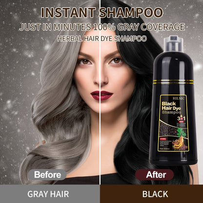3-in-1 Hair Color & Gray Coverage Shampoo Ammonia-Free Natural Herbal Formula — Colors Covers & Cleanses in Minutes, 30-Day Lasting Color, 16.91oz / 500ml for Men & Women All Hair Types