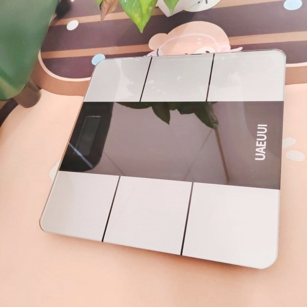 Smart Body Fat Scale with Wireless App Sync – Digital Bathroom Scale, Body Composition Tracker, Battery-Powered, Compact Design for Home & Bathroom, Easy Placement, Gray