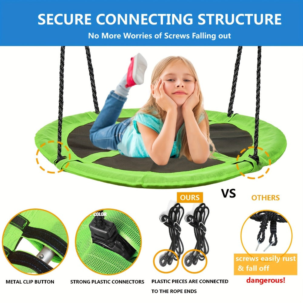 43 Inch Saucer Swing for Kids Outdoor – 360° Spinning Nest Swing with Swivel, Adjustable Ropes & Hanging Straps for Tree or Swing Set | Best Backyard Birthday Gift for Boys and Girls
