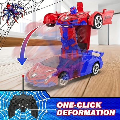 Spider Robot RC Car for Kids 1:18 with LED Lights – One-Button Transform Police Car Stunt Toy, 2.4GHz 45M Range 360° Drift Deformation Vehicle for Boys & Girls Ages 3 4 5 6, Birthday Christmas Gift