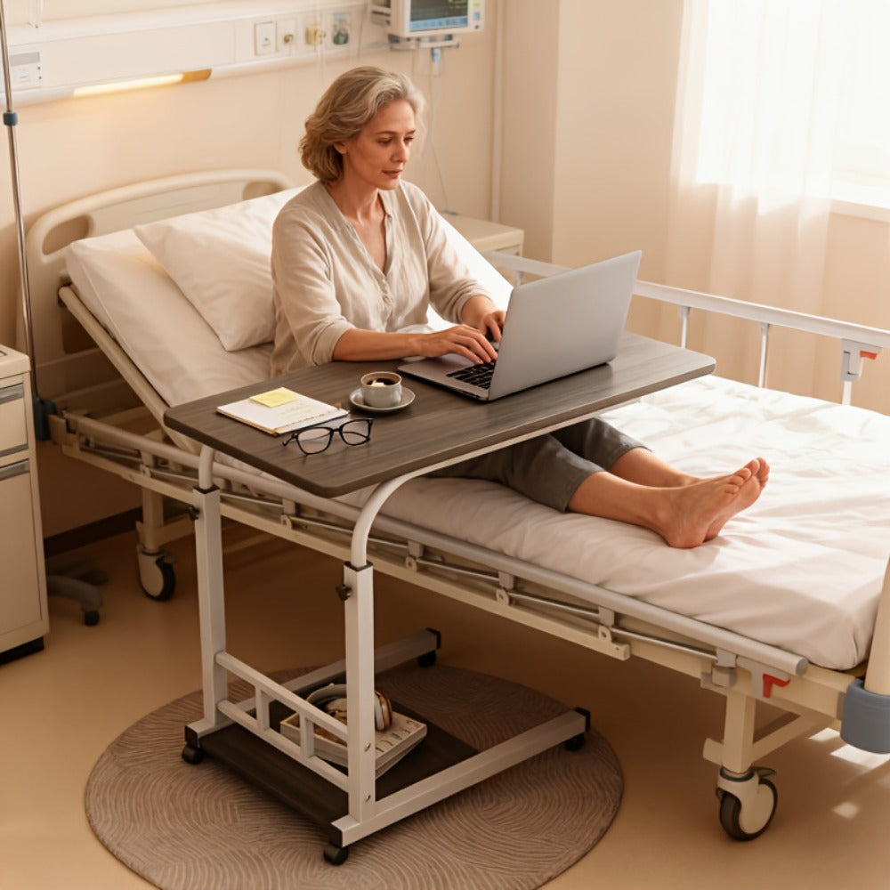 Bedside Table with Wheels Adjustable Height – Multi-Style Nursing Care Table for Elderly & Patients | Single & 3-Tier Rolling Overbed Dining Table, Home Medical Convalescent Furniture, 13 Styles
