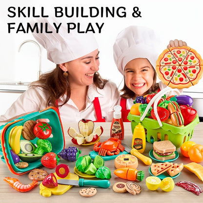 Pretend Play Food Set 85pcs – Cutting Toy Food with 2 Baskets, Pizza Veggies & Fruits | Play Kitchen Accessories for Toddlers, Birthday & Christmas Gift for Boys & Girls Ages 3 4 5 6
