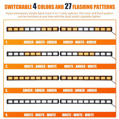 Upgrade Switchable 4 Colors Light Bar with 27 Flashing Patterns Advisor Light Bar 162 Leds Windshield 2in 1 Visor Lights with Take Down with The Dual Switch Car Plug for Trucks Construction Vehicles 12-24V