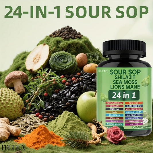 Sea Moss Capsules 24-in-1 Superfood Blend 2238mg with Soursop Shilajit Lion's Mane Graviola — Gut Health Immunity Brain Energy Antioxidant Support Supplement for Men Women 60 & 120 Count
