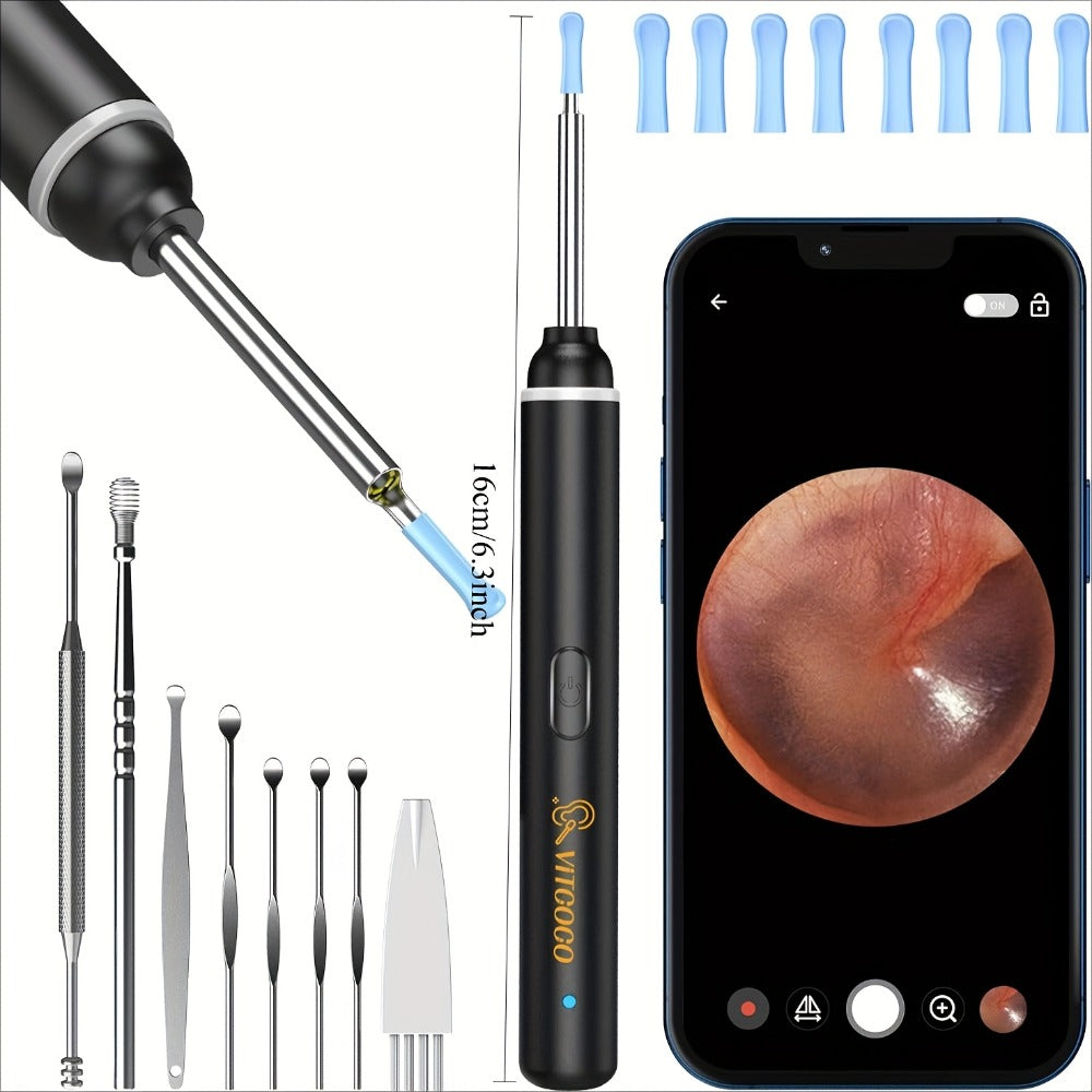 Wireless Ear Camera Ear Wax Removal Kit 1080P HD 6-LED – App-Controlled Visual Ear Cleaner for Adults and Pets, Compatible with All Smartphones, Multiple Cleaning Heads, Portable Ear Scoop Tool