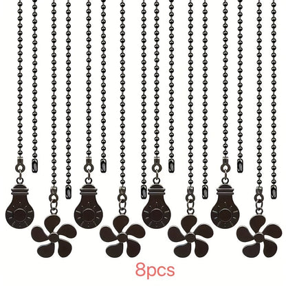Ceiling Fan Pull Chain Extension Set of 8 - Decorative Bead Chain Pull Cord with Five-Leaf & Bulb Pendants, Iron Chain & Zinc Alloy, Bronze, Black, White, Red, Multi-Color, No Batteries Required