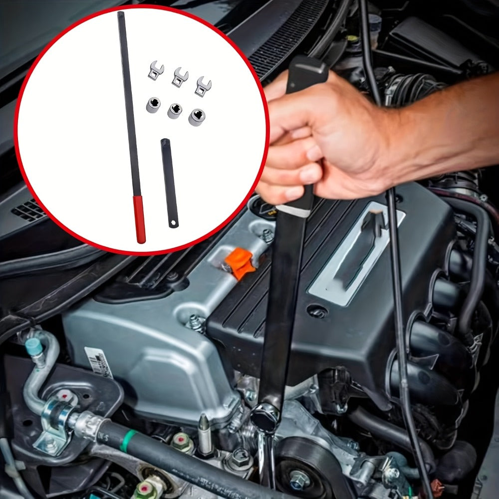 Serpentine Belt Tool Set 8-Piece, Universal 3/8" & 1/2" Drive Belt Tensioner Wrench Kit with Idler Pulley Adjuster & Crowfoot Wrenches, Chrome Vanadium Steel, Car Engine Belt Removal & Installation