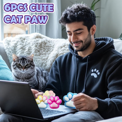 Cat Paw Squishy Fidget Toy 6pcs – Colorful Taba Fufu Squeeze Paw Handmade Soft Sticky Sensory Toys for Kids & Adults, Party Favor Pack for Christmas Easter Halloween Valentine's Day
