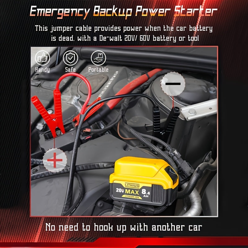 Jump Starter Cable Adapter for DeWalt 18V 20V DCB Battery Portable Car Battery Jump Start Connector ABS Housing - Yellow & Red (Battery & Cables Not Included)