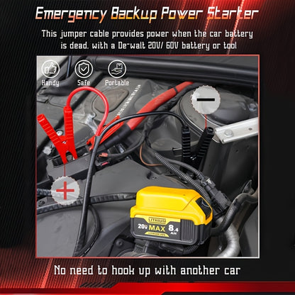 Jump Starter Cable Adapter for DeWalt 18V 20V DCB Battery Portable Car Battery Jump Start Connector ABS Housing - Yellow & Red (Battery & Cables Not Included)