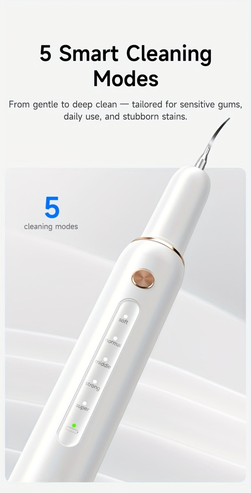 Ultrasonic Tartar Remover Electric Tooth Cleaner 5-Speed IPX6 Waterproof USB Rechargeable Dental Scaler with LED Light Mirror 2 Tips Plaque Stain Removal Tool for Home Oral Care Adults