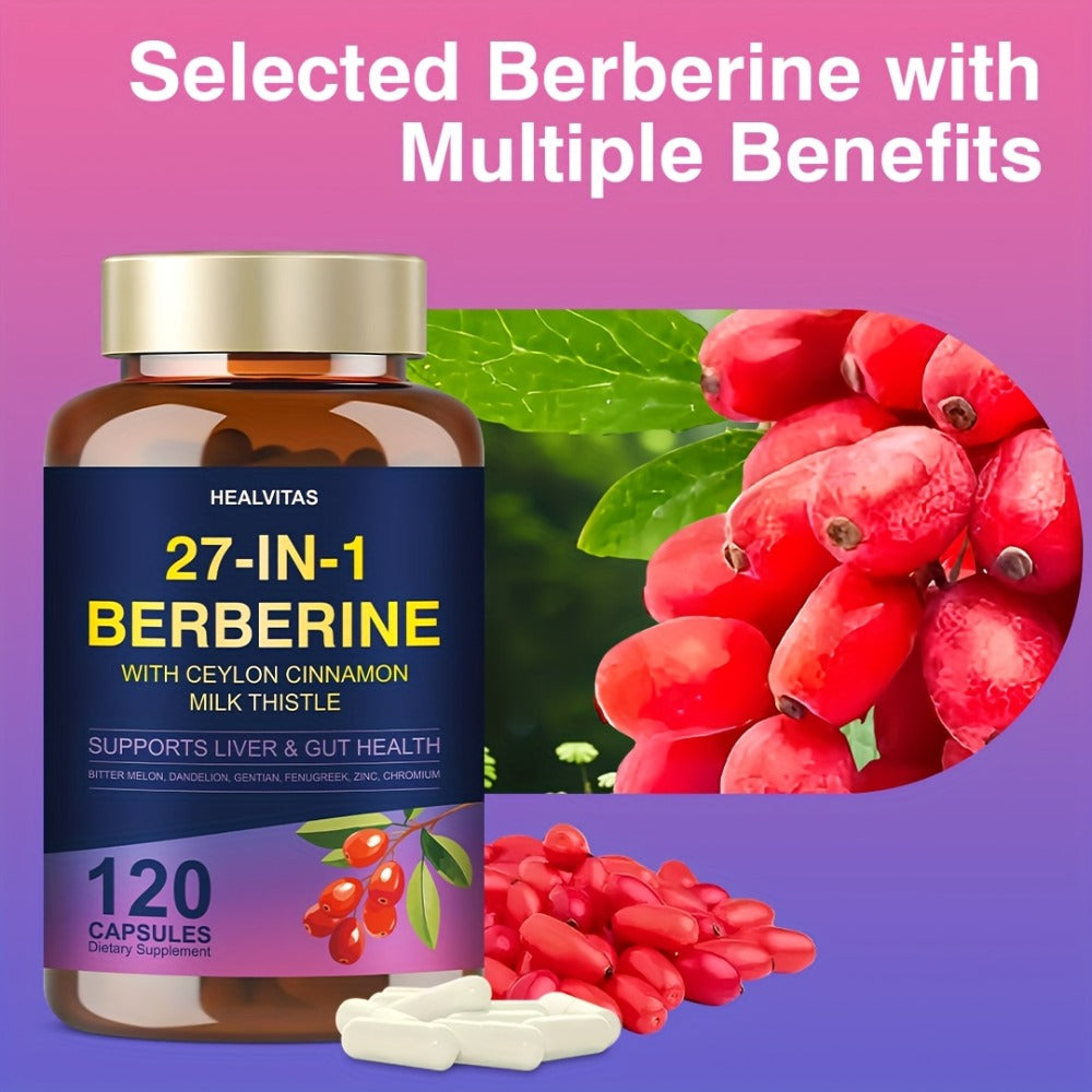 Liver Detox & Gut Health Supplement with Berberine, Ceylon Cinnamon, Milk Thistle, Green Tea & Aloe Vera – Natural Herbal Formula for Blood Sugar, Immune & Metabolic Support – 120 Capsules for Men and Women