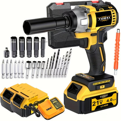 21V Cordless Impact Wrench Kit High Torque Brushless with 4000mAh Rechargeable Battery – Wireless Power Wrench Driver for Car Motorcycle Repair, DIY Home Projects, Gift for Mechanics & Men