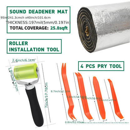 Sound Deadener Mat for Cars - Heat Shield & Noise Reduction Insulation with Self-Adhesive Backing, Reflective Aluminum Foil, Easy Cut & Install for Car Floor, Cab & Trunk (22 or 26 Sq Ft)