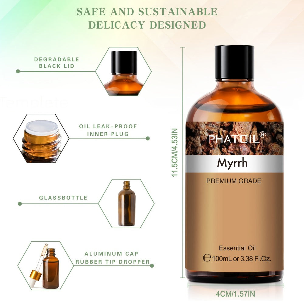 Myrrh Essential Oil 100ml – Pure Undiluted Therapeutic Grade Natural Oil for Diffuser, Humidifier, Candle Making & Skincare | Long-Lasting Aroma, No Additives
