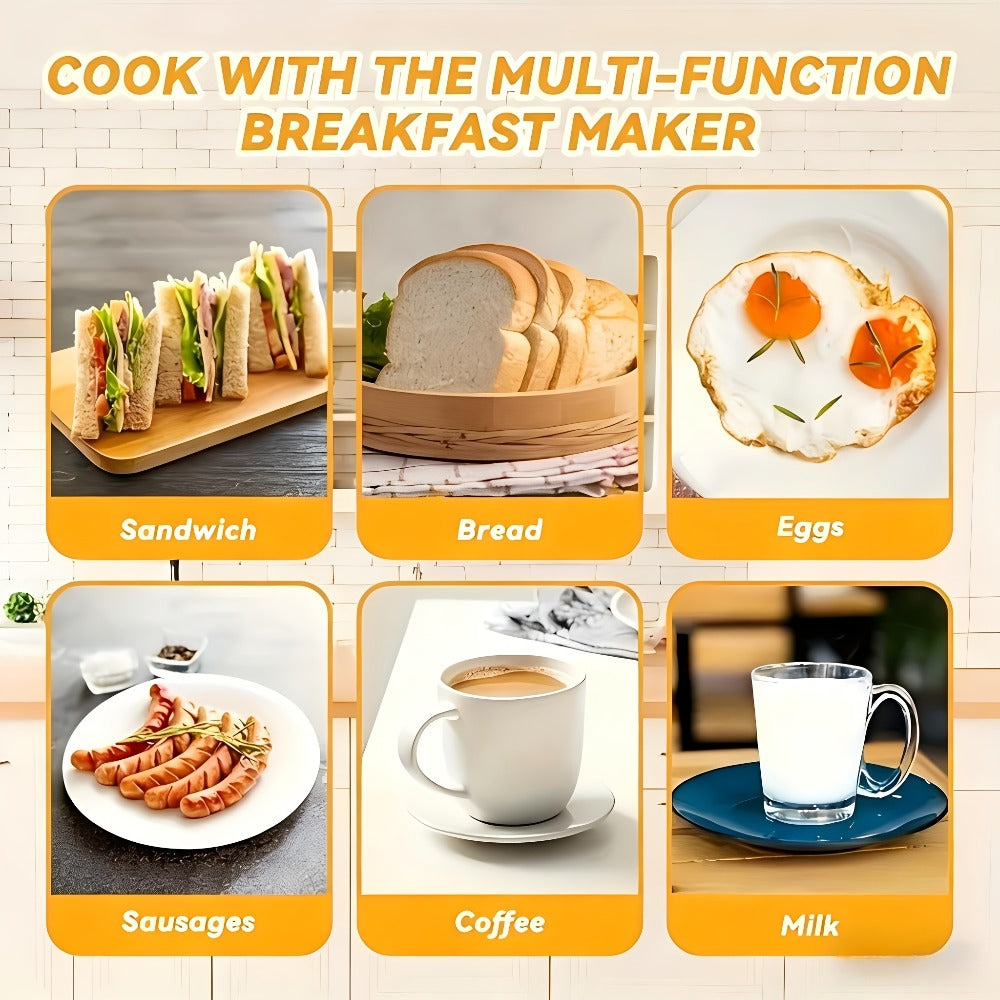 3-in-1 Breakfast Maker Station – Fry Eggs, Toast Bread & Brew Coffee All at Once, Non-Stick Coating, Auto Power-Off Safety Timer, One-Click Operation for Fast Morning Meals