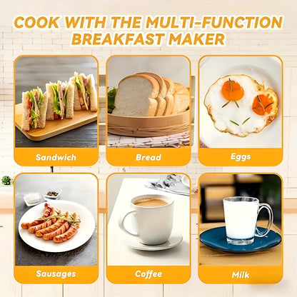 3-in-1 Breakfast Maker Station – Fry Eggs, Toast Bread & Brew Coffee All at Once, Non-Stick Coating, Auto Power-Off Safety Timer, One-Click Operation for Fast Morning Meals