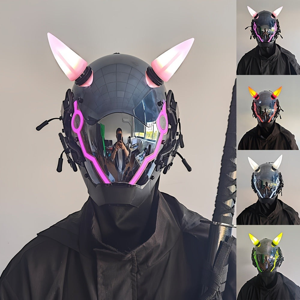 Electric Pink Punk Cosplay Mask with Helmet – Battery-Powered LED Full Face Mask for Halloween, Christmas, Easter, Rave Music Festival & Party, Unisex Adult Costume Prop, Cool Gift for Men & Women
