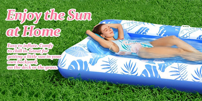 Thickened XL Tanning Pool Mattress 84×52 Inch Oversized Inflatable Sunbathing Float Lounger Raft for Adults Swimming Pool Lake Beach Summer Relaxation
