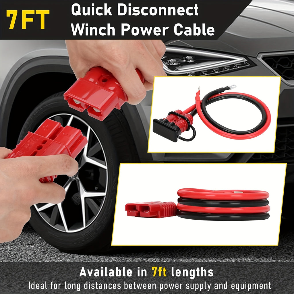 24ft Winch Quick Disconnect Power Cable, 4 AWG/ 6 AWG Heavy Duty Copper Wire with Quick Connect Plugs, 7ft
