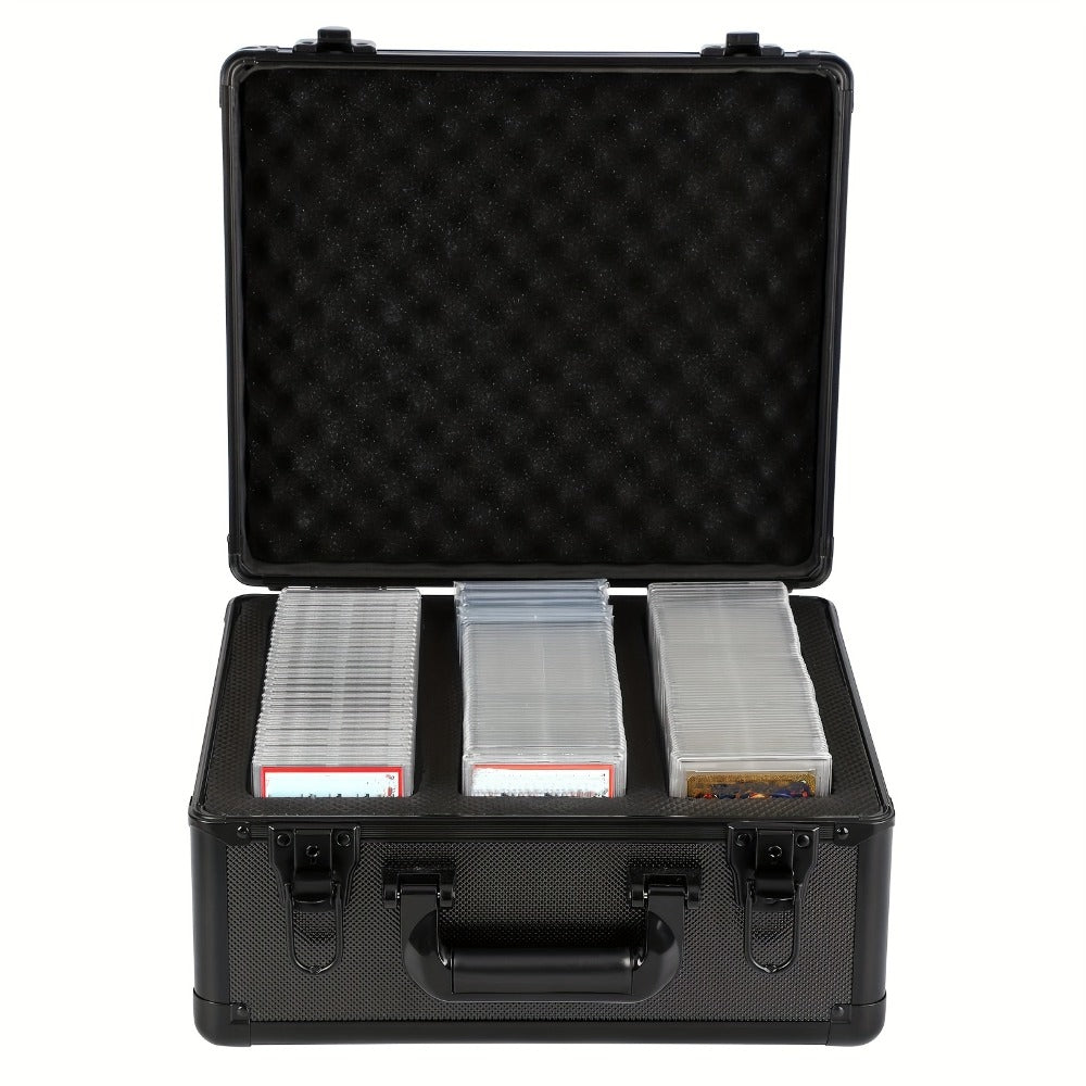 Graded Card Slab Storage Box 3-Compartment for PSA BGS FGS SGC – Premium Black Carrying Case 13.5x11.5x7.1 Inch Protects Slabs and Sleeved Cards, Trading Card Collector Organizer