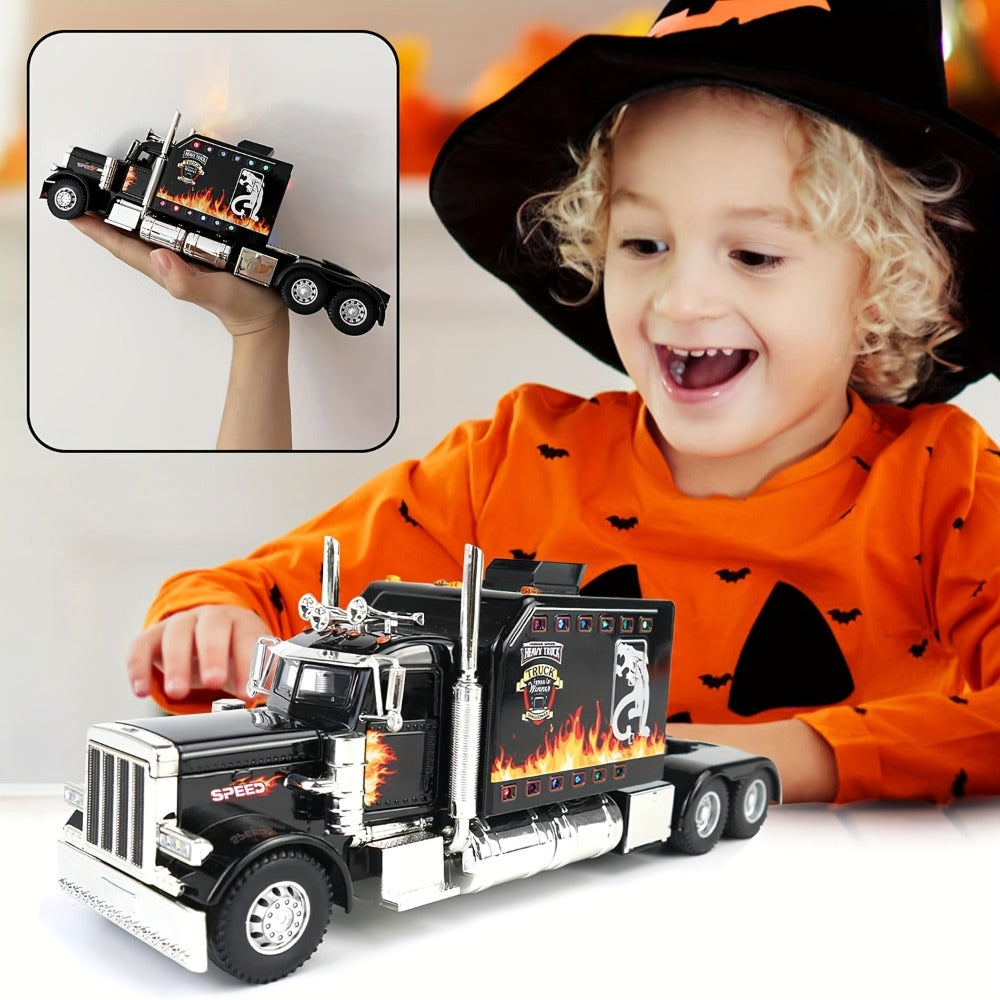 Semi Truck Toy 1:24 Scale Die-Cast Metal Pull-Back Alloy Semi-Trailer Truck with Trailer – Heavy Duty Truck Model Collectible Ornament for Kids Boys Ages 3+ | Best Birthday Christmas Gift