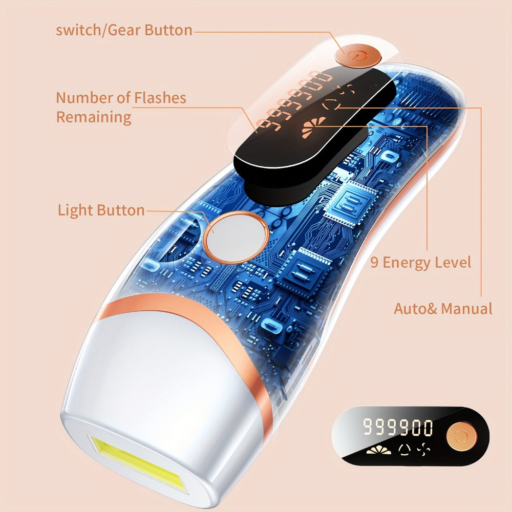 IPL Hair Removal Device for Women & Men, 999,000 Flashes Permanent Hair Remover with 3 Functions (HR/SC/RA), 9 Energy Levels, 2 Light Modes, Full Body Use – Face, Legs, Bikini, Underarms