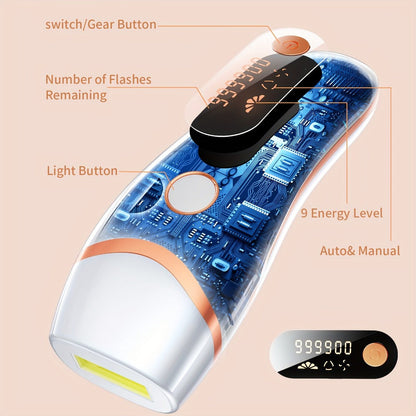IPL Hair Removal Device for Women & Men, 999,000 Flashes Permanent Hair Remover with 3 Functions (HR/SC/RA), 9 Energy Levels, 2 Light Modes, Full Body Use – Face, Legs, Bikini, Underarms