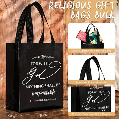 Christian Gift Bags Bulk with Handle – 24/48 Pcs Bible Verse Religious Reusable Bags Medium Size for Church Visitors Baptism Wedding Party Favors Father’s Day Black